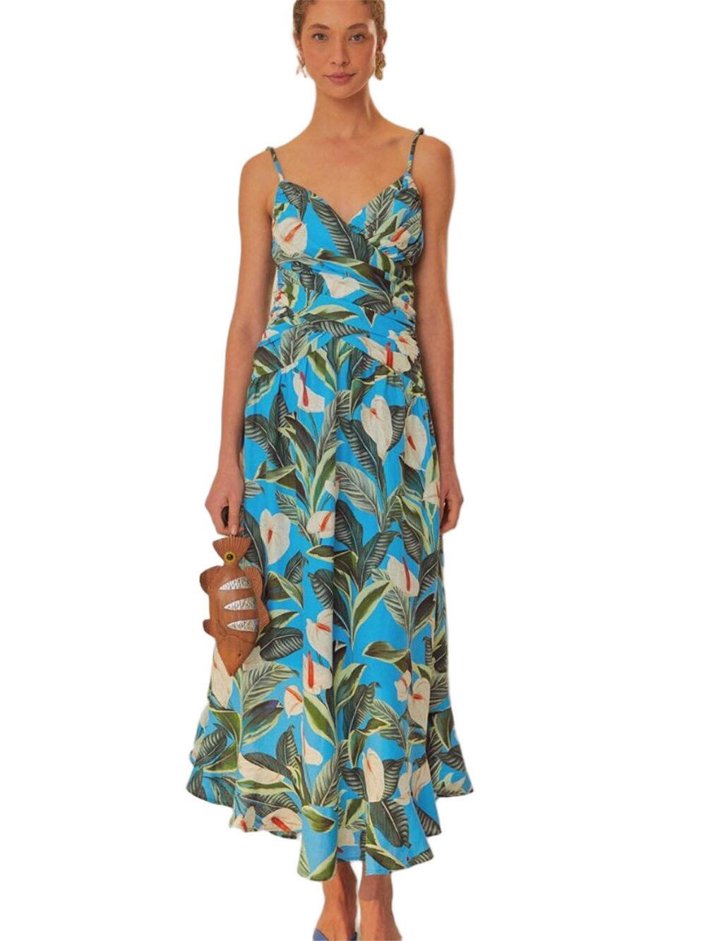 NWT FARM RIO Blue Anthurium Garden Maxi Dress Blue Floral Size M